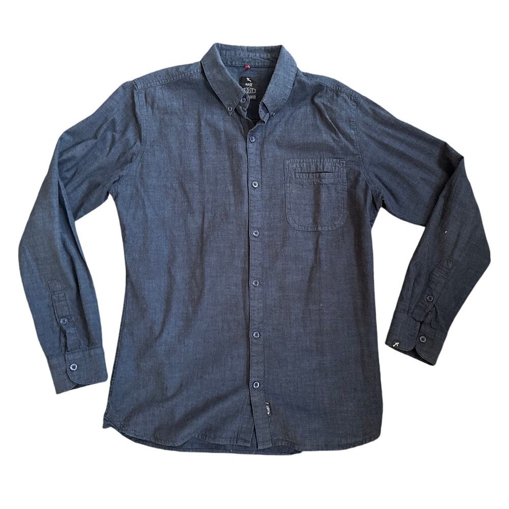 Lost Men's Button Up Cotton Shirt in Navy Blue Size Medium